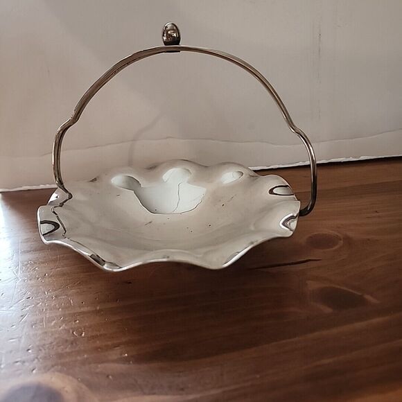 Vintage Metal Candy Dish Scalloped Edge & Holder with Twisted Handle - Picture 7 of 16